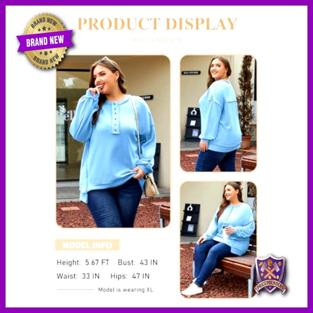 Plus Size Oversized Button Henley Sweatshirt Long… - image 3